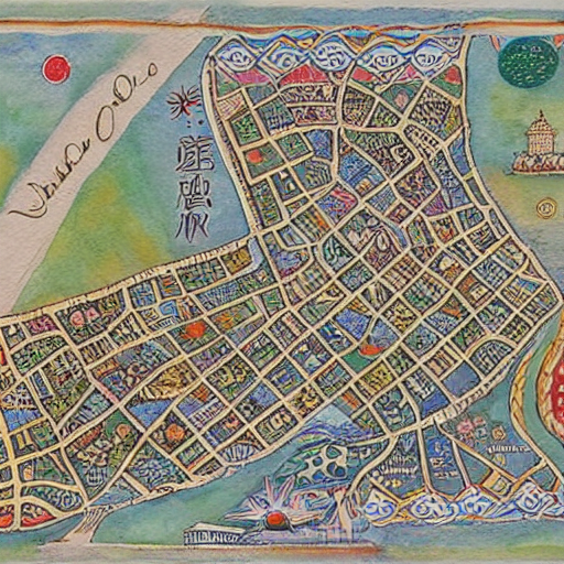 A hand-drawn map of a city neighborhood covered in symbols marking small acts of kindness