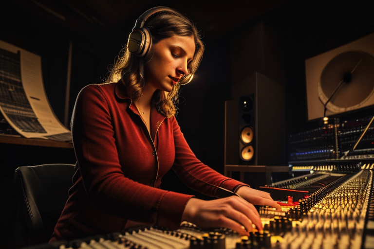 Empty concert hall and recording studio at night, where invisible workers make music possible